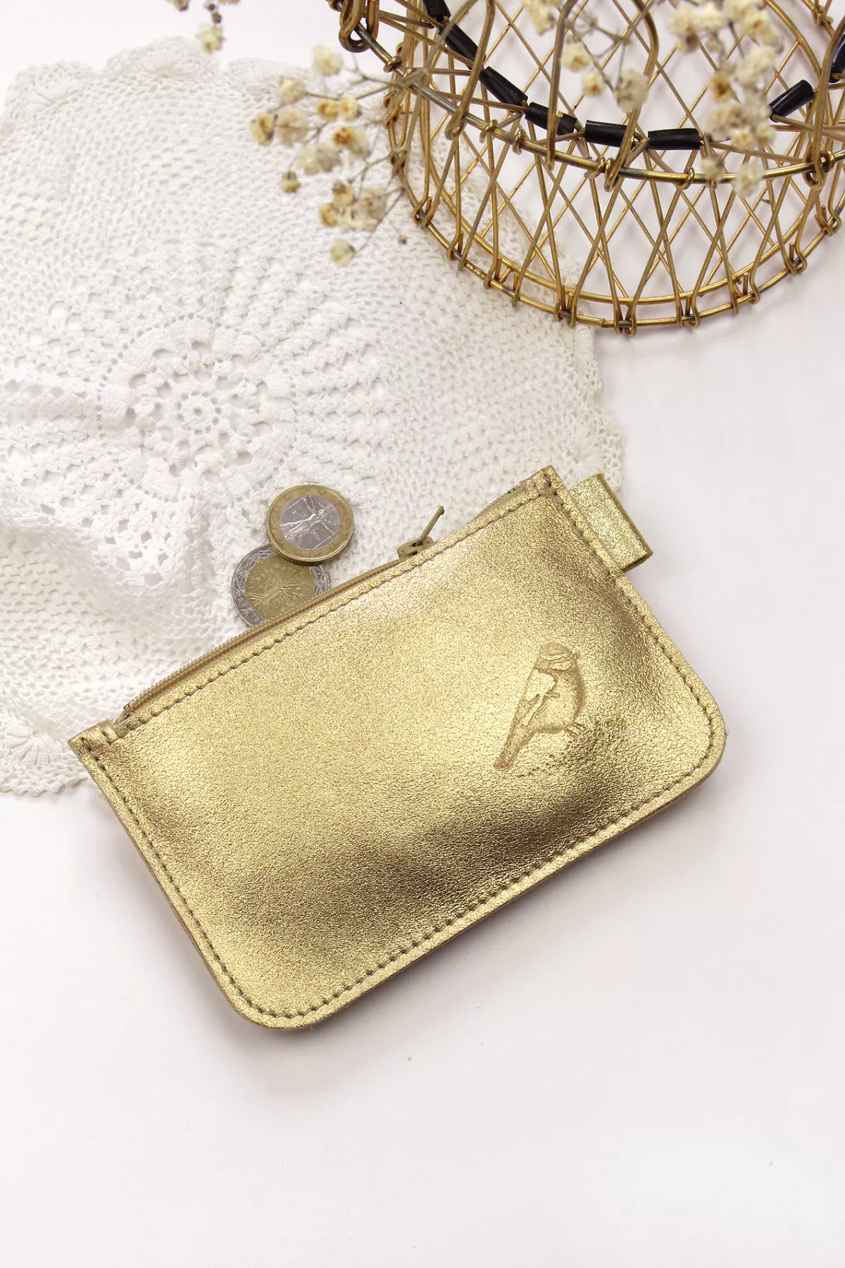 Porte monnaie pailleté Doré