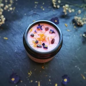 Bougie "Beltane" Ylang-ylang, jasmin, encens et sauge, cristal de grenat
