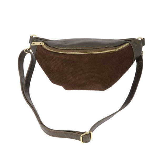 Sac Banane L Bi-matière en cuir marron