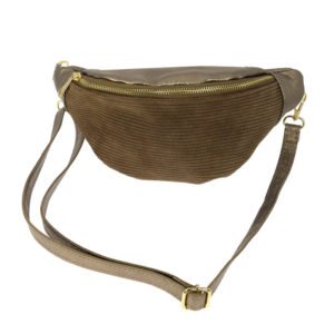 Sac Banane L Bi-matière en cuir taupe