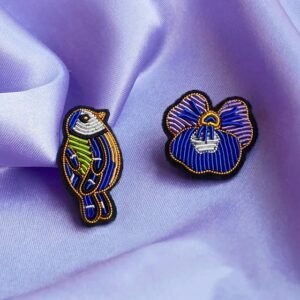 Broche Pensée et broche Mésange