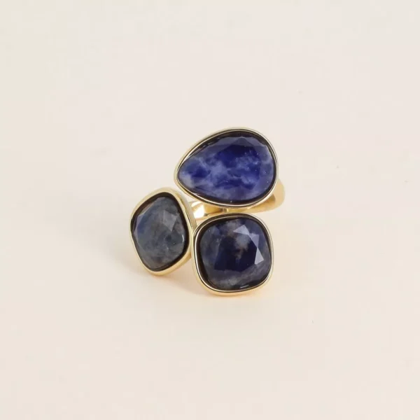 Bague Idrissa ouverte - Agate bleue