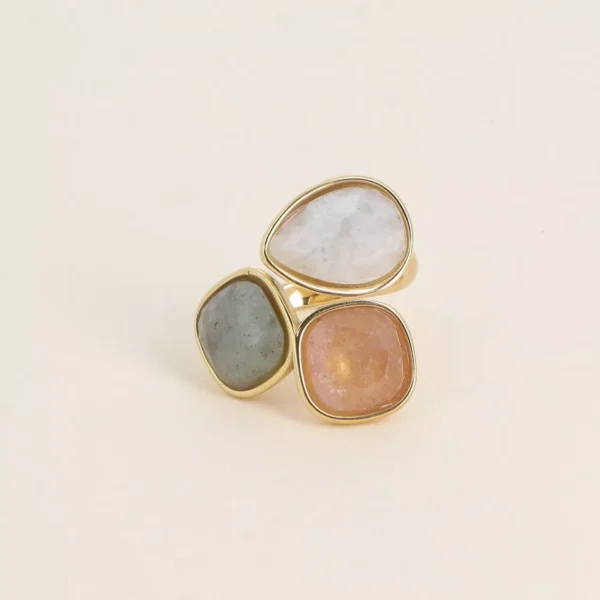 Bague Idrissa ouverte - améthyste/aventurine orange/agate blanche