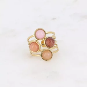 Bague - 5 lignes et 4 cabochons ronds - Sable d'Or