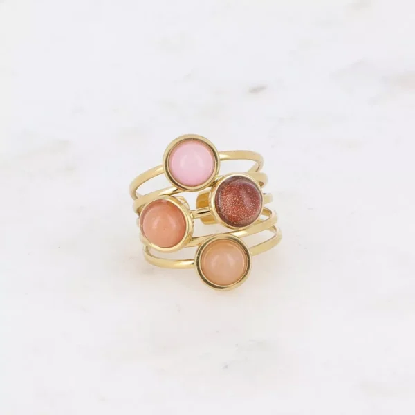 Bague - 5 lignes et 4 cabochons ronds - Sable d'Or