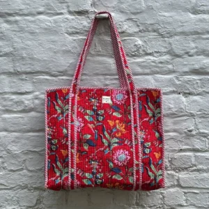 Tote bag fleurs rouges