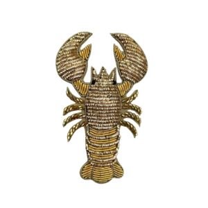 Broche homard doré brodé