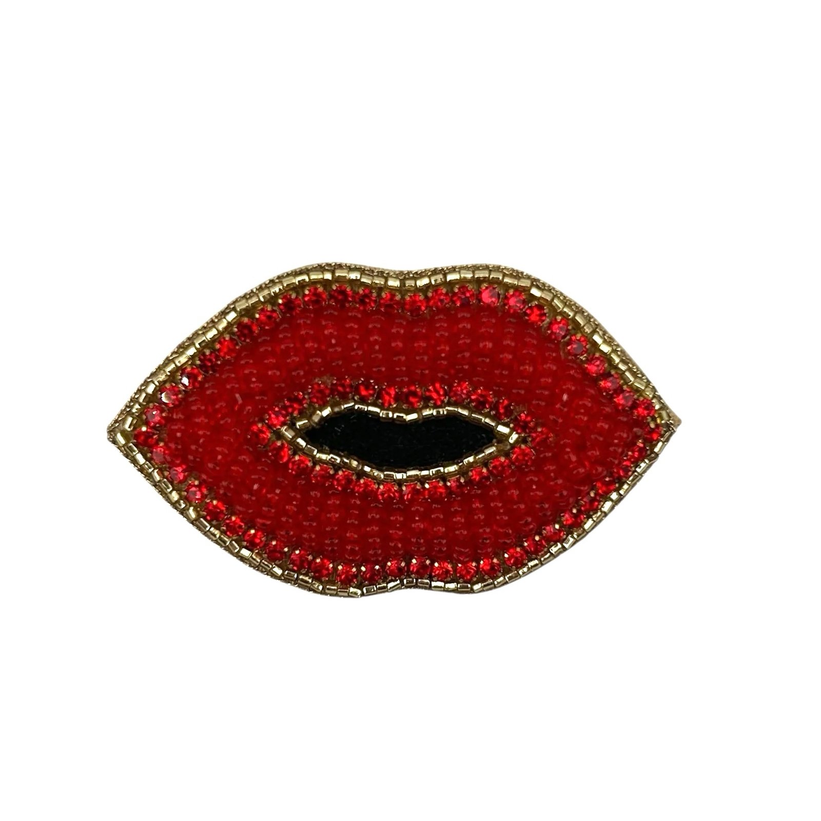 Broche lèvres rouges brodée